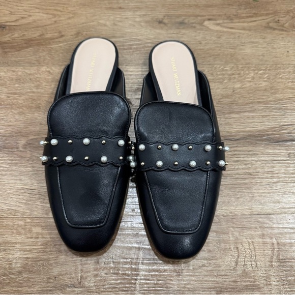 Stuart Weitzman Black Pearl Embellished Mules Leather Size 6 - Picture 2 of 8